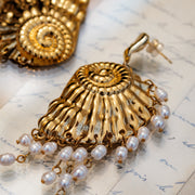 Grand Seashell Pearl Statement Earrings