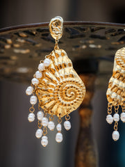 Grand Seashell Pearl Statement Earrings