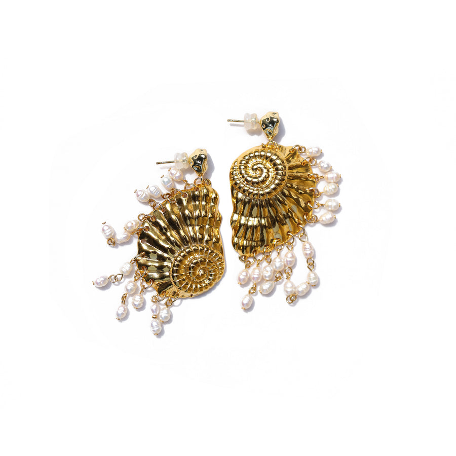 Grand Seashell Pearl Statement Earrings