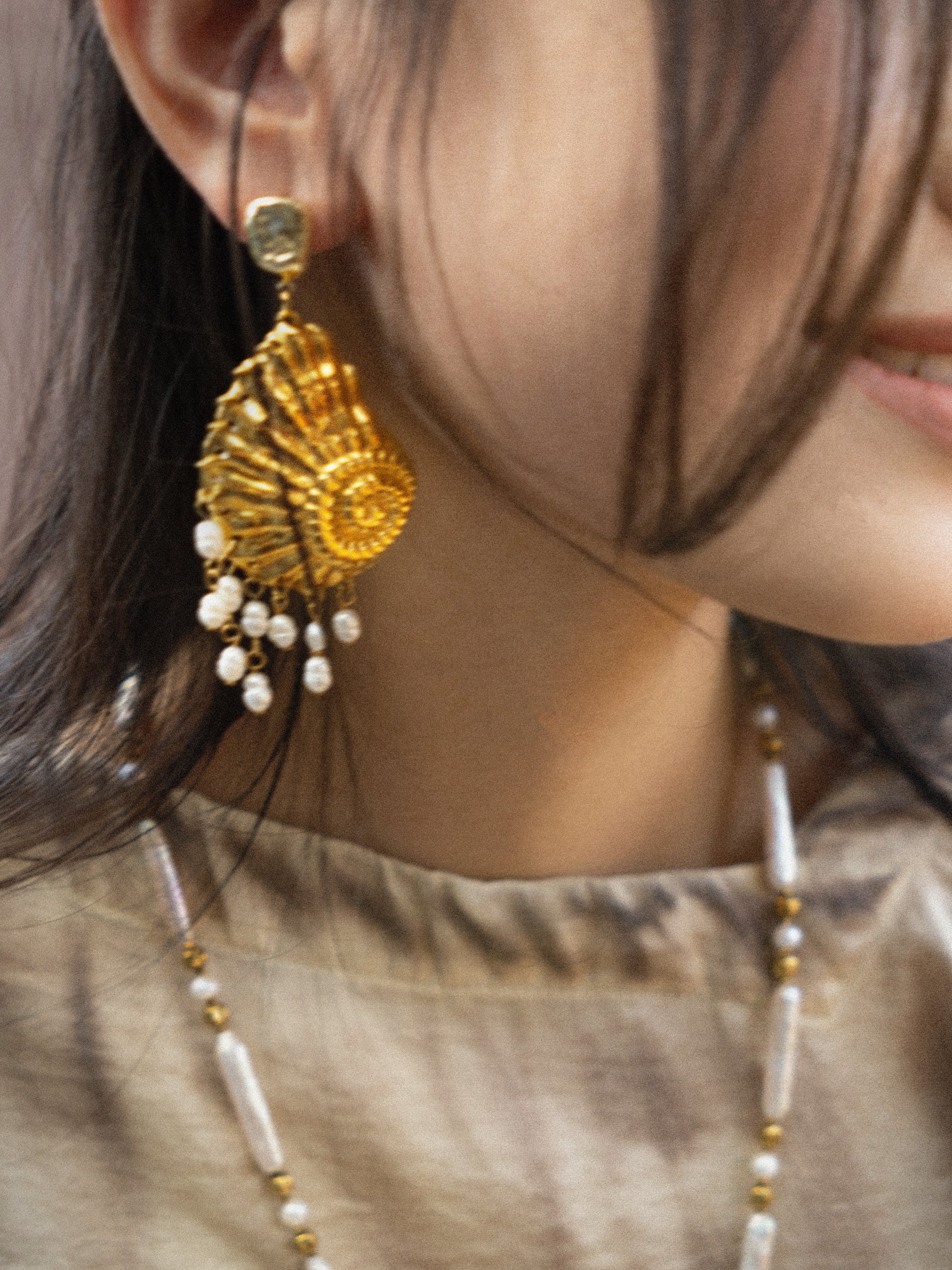 Grand Seashell Pearl Statement Earrings