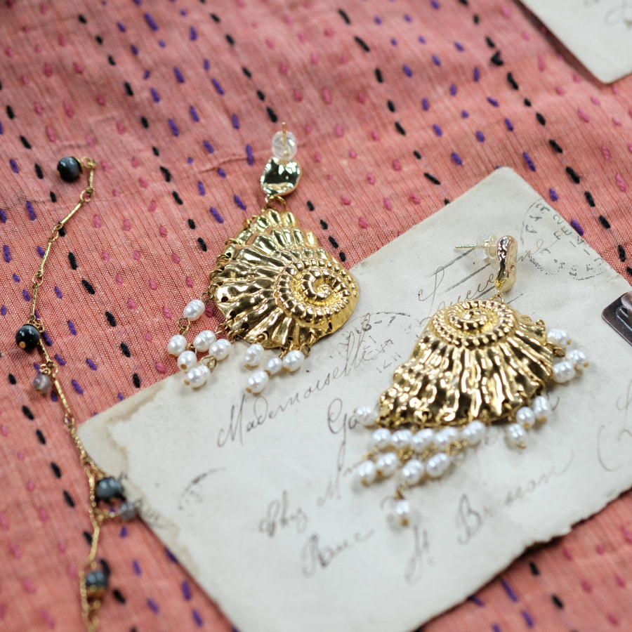 Grand Seashell Pearl Statement Earrings