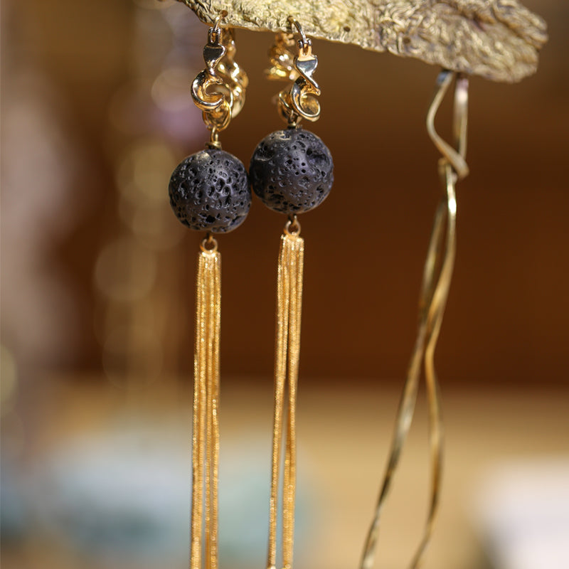Midnight Lava Tassel Earrings