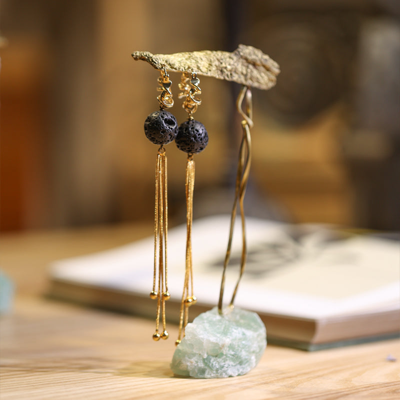 Midnight Lava Tassel Earrings