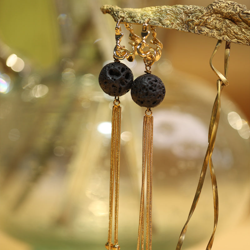 Midnight Lava Tassel Earrings