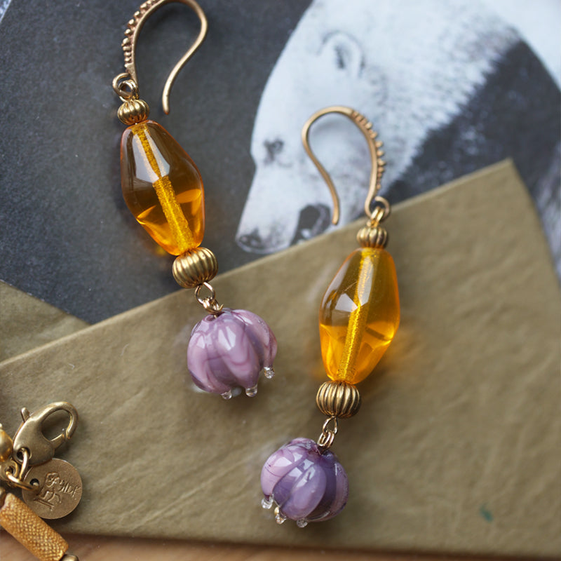 Amber & Amethyst Drop Earrings