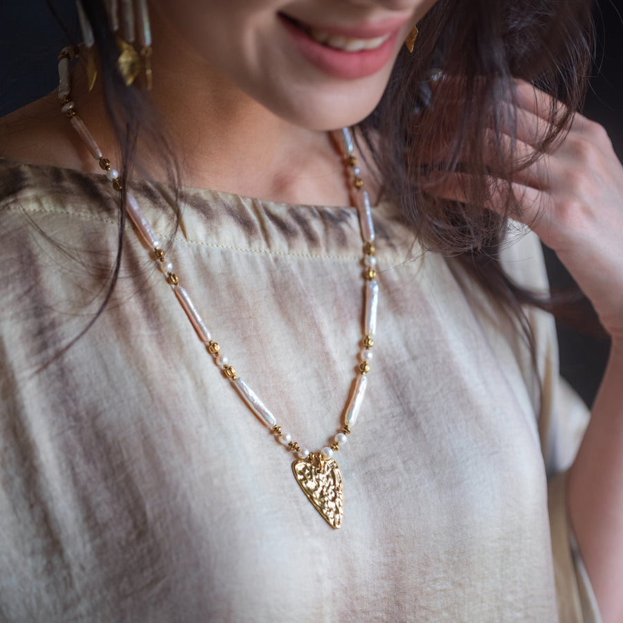 Heart of Gold Baroque Pearl Necklace