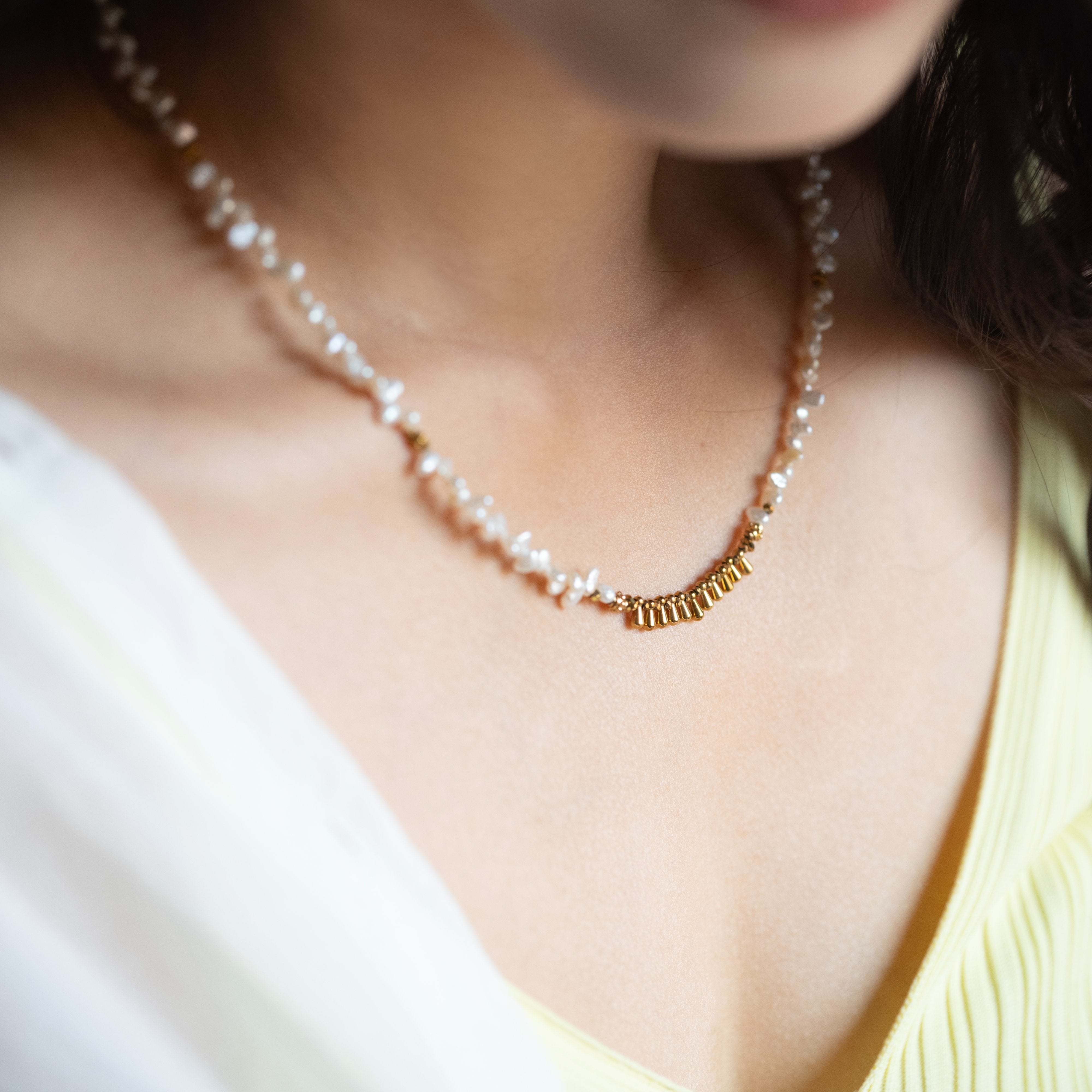 Golden Tide Pearl Necklace & Bracelet
