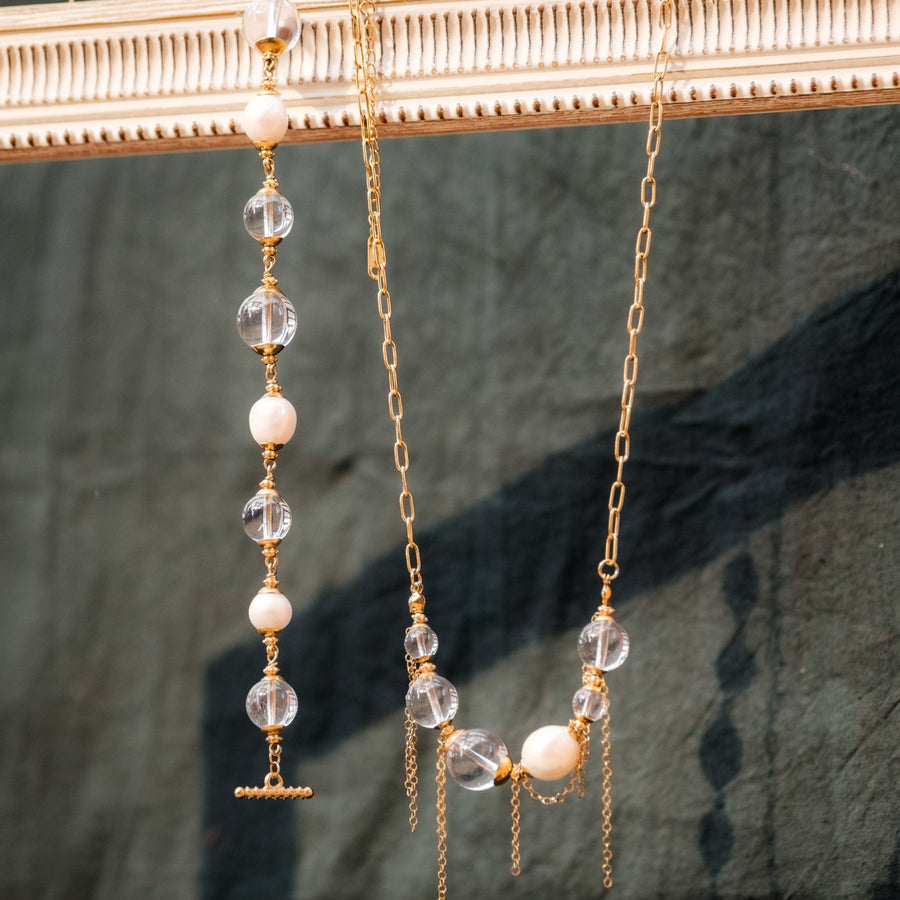 Celeste Quartz Freshwater Pearl Necklace and Bracelet