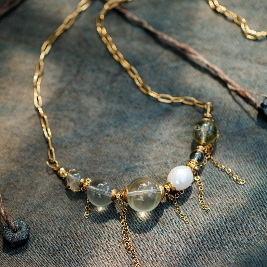 Celeste Quartz Freshwater Pearl Necklace and Bracelet