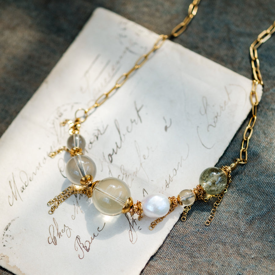 Celeste Quartz Freshwater Pearl Necklace and Bracelet