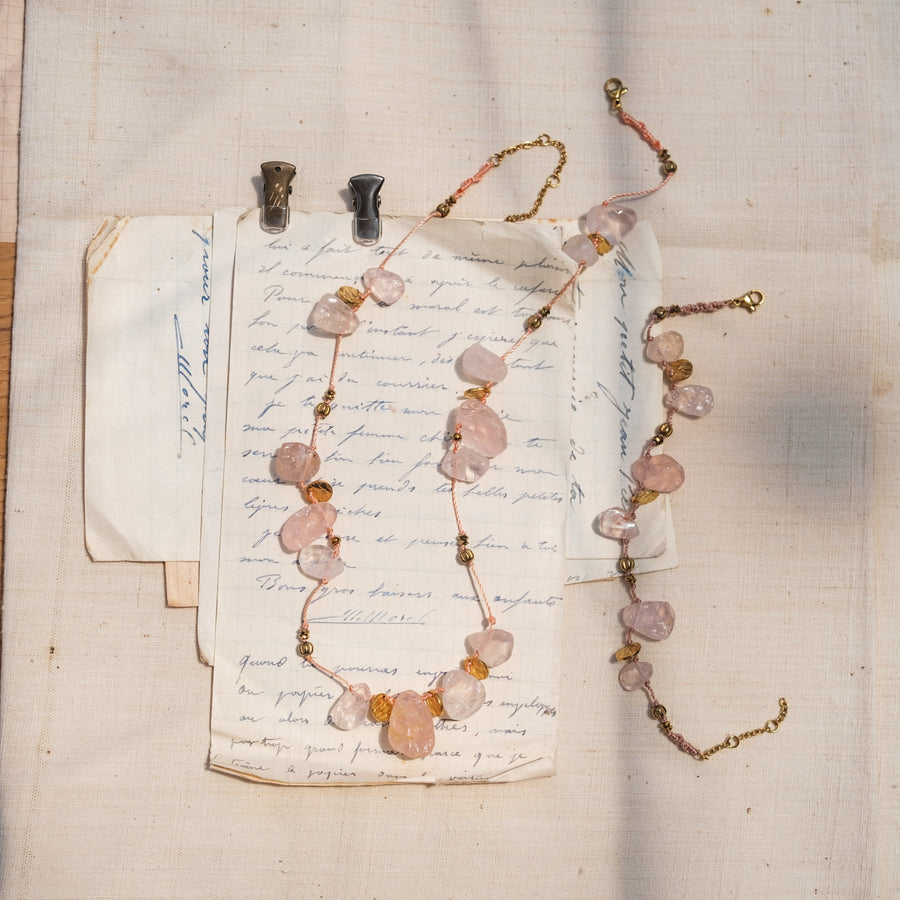 Rose Quartz Whisper Necklace and Bracelet